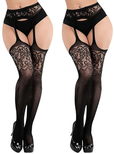 EUPSIIU 2 Pièces Collant Femme, Collant Lingerie Femme, Collants Porte-jarretelles à Motifs, Opaque Collant Femme, Collants Opaques Lisses Pantalon, Collants pour Dames Filles (Noir)