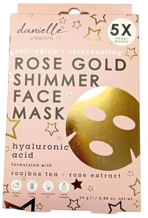 Upper Canada Rose Gold Shimmer Sheet Face Mask Hylauronic Acid + Caffeine - 5 Pack Danielle Creation