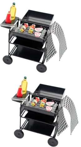 ibasenice 2 Sätze Mini-Grill kreativ Spielzeug bastelbedarf Spielzeuggrill Miniaturküche Möbel Miniatur-BBQ-Grill Kleiner Grill Puppenhaus Grillwerkzeug einstellen schmücken Modell