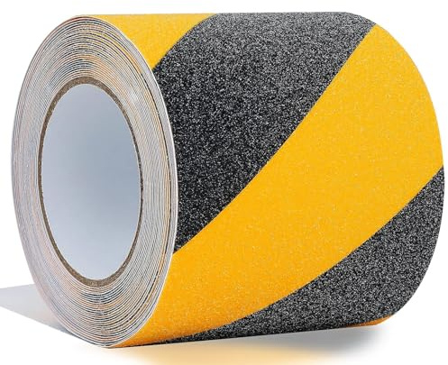 ONTWIE Ruban Antidérapant Pour Escaliers 10 cm x 10 m, Ruban Adhésif pour Marches D'escalier Noir Jaune