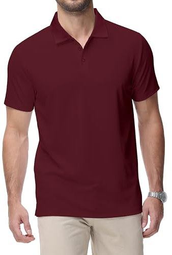 Djtnzdm Hombre Polo Manga Corta Transpirable Polo de Golf Verano Camiseta Hombre Casual Polo Deportivo Basic Polo Shirt Hombre Slim Fit(Rojo Vino-2XL)