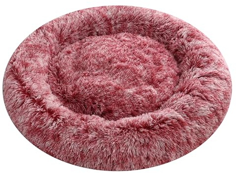 Comlax Beruhigende Donut Hundebetten XXXL, Rundes Kissen mit abnehmbarem waschbarem Bezug, Anti-Angst-Kunstfell-Kuscheltier, Flauschiges, bequemes, pelziges Haustierbett (115cm, Rosa)