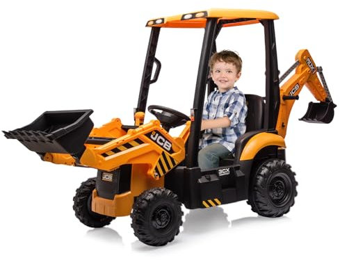 4-in-1-Aufsitzbagger, 12 V lizenzierter JCB-Aufsitzbagger mit Fernbedienung, Frontlader, Hupe und Eva-Reifen, 4 verwandelbare Formen, Kinderbagger
