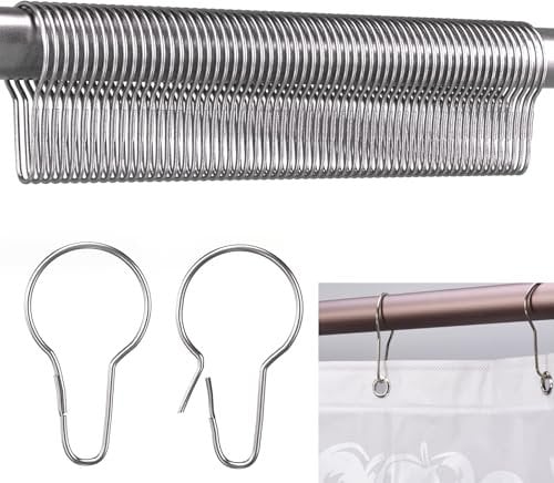 REJOECE 75 Pezzi Ganci per Tenda Doccia, 7 x 3.8cm Anelli per Tenda Da Doccia, Anelli Da Doccia Ganci, Ganci Singoli in Acciaio Inox per Tenda, Finestra Della, Camera (Argento)