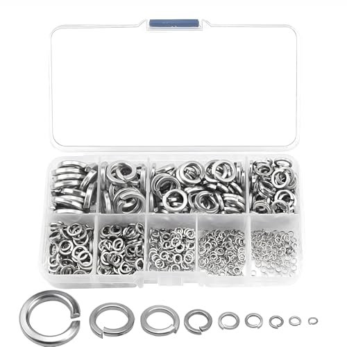 Arandelas de Resorte en Espiral 600 Piezas Arandelas Grower Freno Resorte, Arandelas de Resorte de Acero Inoxidable DIN 127 Forma B - M2/M2.5/M3/M4/M5/M6/M8/M10/M12