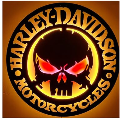 HYRCA Motorrad Metall Wandschild für Garage | Nostalgische Deko | Geschenkidee für Motorrad-Fans | Schädel Sticker (R: 31 Zoll / 80 cm)