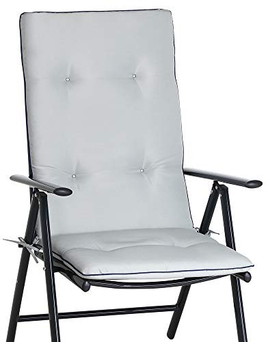DETEX® Hochlehner Auflagen 6er Set Grau Blau Waschbar 30° Form Stabil Wetterfest Befestigungsbänder Gummizug Garten Stuhl Sitzauflage Stuhlkissen Polsterauflage 120x45cm