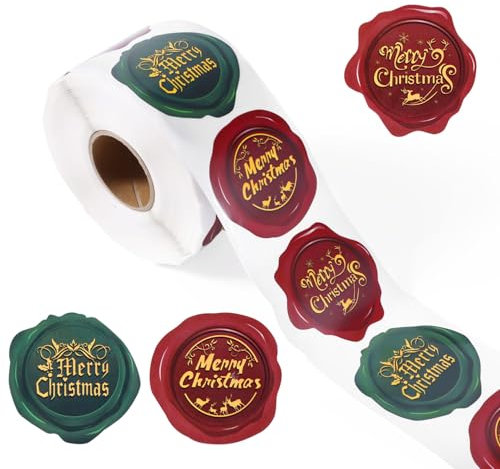 500 Piezas Pegatinas Navidad Rollo, 3,8cm Redondas Pegatinas de Feliz Navidad Adhesivas Etiquetas Adhesivas para Sobres Álbumes de Recortes Tarjetas Etiquetas de Regalo Sellos Decoración