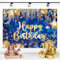 Blaues Gold Happy Birthday Banner, Geburtstags Banner Party Hintergrund für Geburtstagsdeko Foto Props, Geburtstagsfeier Dekorationen Banner für Mann und Frauen 150x100CM (E)