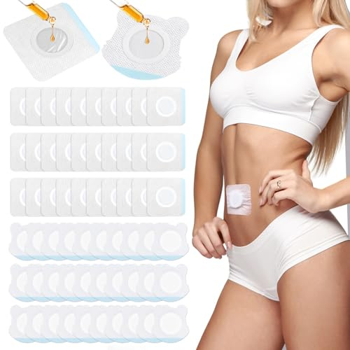 60 Stück Rizinusöl Packungen,Rizinusöl Pads,Bauchnabelwickel mit Rizinusöl,Wasserdicht und Ölbeständig,Hilfreich Bei Schlaf,Verdauung und Verstopfung (Quadratisch + Tigerform)