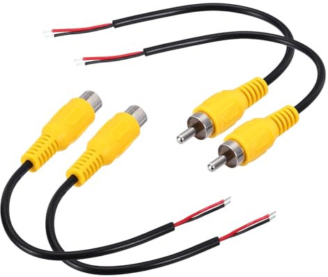 sourcing map 4 Pcs 6 Inch Flat RCA Male Female Plug Jack Connector Adapter to Bare Wire Open End Audio Video RCA Cable for Amplifier Speaker Wire