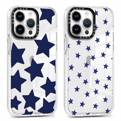 Phoona 2 Stück Handyhülle für iPhone 11 Pro Hülle 5,8'', Aesthetic Blau Sterne Muster Design Weiche TPU Ultra Dünn Transparent Silikon Schutzhülle Kratzfeste Stoßfest Bumper Case für Mädchen
