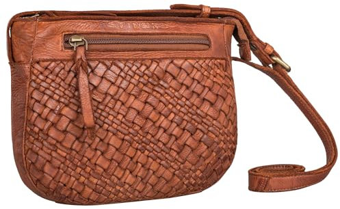 STILORD 'Jutta' Geflochtene Handtasche Damen Leder Flechttasche - Kleine Umhängetasche Flechtoptik Ledertasche - Vintage Abendtasche Echtleder Crossbody Bag Beuteltasche, Farbe:albi - washed - cognac