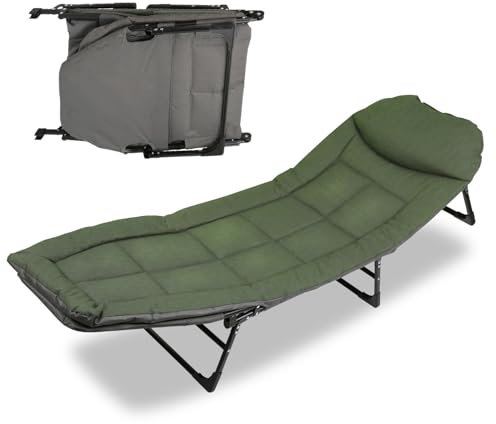 Peviasot Angelsport Karpfenliege 195 x 65 x 32 cm Angelliege bis 160KG Campingliege Höhenverstellbare Faltbares Feldbett mit Tragetasche Fischerliege für Camping, Angeln, Gärten Grün