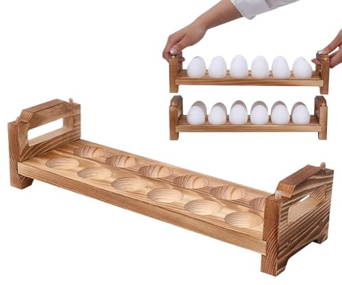 Generico Porta Di Uova A Doppio Strato In Legno, Portata Di Uova Impilabile, Griglia Per Il Display Per 12 Uova, Vassoi Di Raccolta Di Uova Per Lo Spazio Per Il Piano Di Lavoro Da Cucina