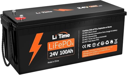 LiTime Batterie 24V Lithium 100Ah LiFePO4 avec 100A Protection BMS, 4000-15000 Cycles Profonds, Max 2560W, Entretien Zéro - Parfaite pour Camping - Car, Système Solaire, Bateaux