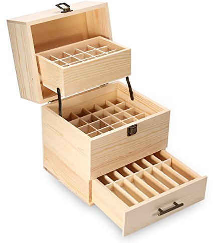 Bonbela 59Slots Wooden Essential Oil Box Organizer 3 Layers Large Capacity with 2 Grid Sizes for Home Use