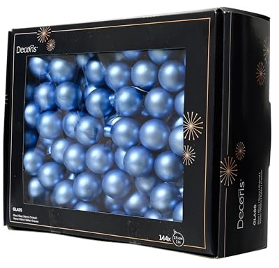 Kaemingk Weihnachtskugeln am Draht Glas 2,5cm x 144 Stück Spiegelbeeren Matt - kleine Dekokugeln - Christbaumschmuck & Weihnachtsdeko - Himmelblau
