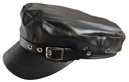 VASANA Schwarzer Chauffeurhut aus PU-Leder mit Gürtelschnalle für Damen und Herren, klassischer Kapitän Matrosenhut Newsboy Cap Baskenmütze