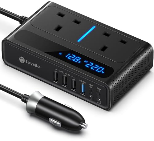 200W Car Power Inverter 12V to 240V / 230V with 2 Sockets, 4 USB Ports and 2 Type-C Ports,Fast Charging Car Voltage Converter Inverter,with Cigarette Lighter Plug,Suitable for Laptops, iPads (CV01)