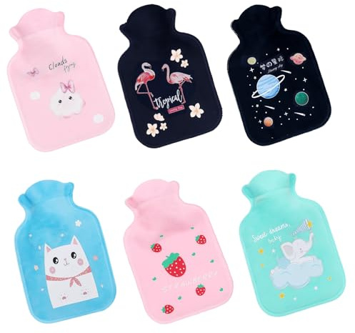 Mini Hot Water Bottle with Cover, 6 Pack Small Hot Water Bottles for Travel or Kids, 11x17 cm Cozy Warmth Solution