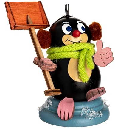Kuhnert Dekoration/Holzfigur Maulwurf Egon - mit Schneeschippe - handgefertigte kleine Dekofigur - Größe: ca. 6cm - Erzgebirgische Holzkunst - Made in Germany