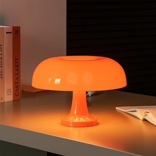 KUXEEY Mushroom Rechargeable Table Lamp – Orange Touch Cordless Lamp | Wireless Battery Powered 3 Color Light Dimmable Replaceable Battery Cozy Modern Aesthetic Room Decor Bedside Bedroom Living Room