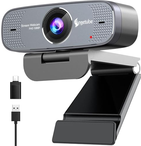 Angetube Cámara web 1080P para cámara de transmisión de PC, enfoque automático con cámara de computadora, cámara web 1080P 30FPS con micrófono integrado, cámara web de 78°FOV, Plug & Play, cámara web