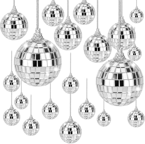 25StüCk Discokugel, Mini Discokugel, Spiegelkugel, 4 GrößEn 2cm 3cm 4cm 5cm Silber Discokugel Silber Spiegelkugel Zum AufhäNgen, HäNgekugel Disco Ball Party Mit HäNgendem Ring FüR Party Dekoration ﻿