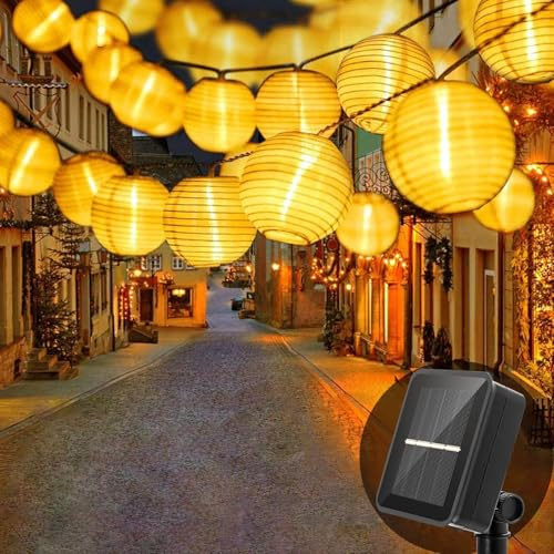 Bigzom Lampions solaires d'extérieur résistants aux intempéries - 4 m - 20 LED - Étanche IP65 - 8 modes - Pour jardin, balcon, cour, mariage, Noël, décoration de fête (blanc chaud)