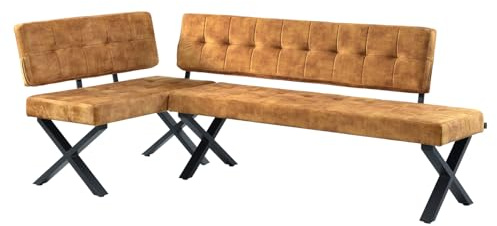 B&D home Eckbank EKA L-Kombi 100×160 cm – modulare Esszimmerbank mit Lehne, beidseitig montierbar (Links/rechts), Kufen-Metallgestell, pflegeleichter Bezug in Samt Gelb