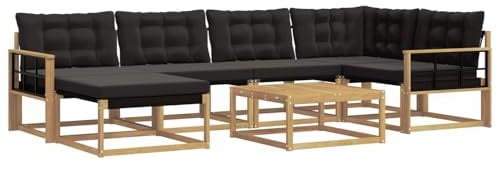 vidaXL Outdoor-Sofagarnitur 7 pcs Weiß und Schwarz 79 x 79 x 37 cm, Modernes Garten-Sofa-Set, langlebige Loungemöbel, stylische Terrassensitze, wetterfeste Schaumkissen, Akazienrahmen