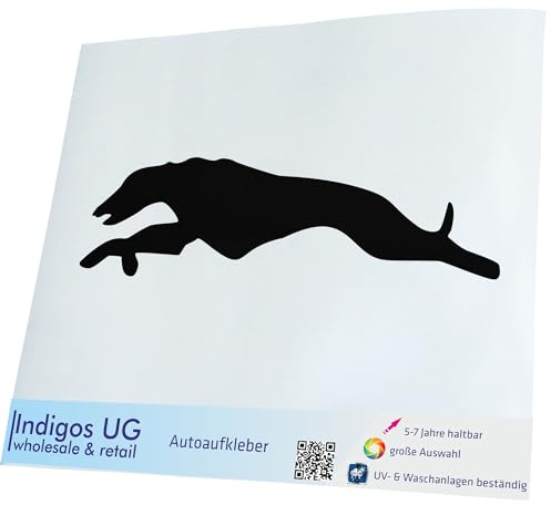 INDIGOS UG Auto Aufkleber Windhund rennt - schwarz - 149x40 - konturgeschnittener Autoaufkleber ohne Hintergrund - Selbstklebender Sticker für Auto, Fenster, Bus oder LKW - UV-beständig & wetterfest