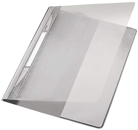 Exquisit Plastik-Hefter, A4+, Vorderdeckel transparent, Einstecktasche, grau
