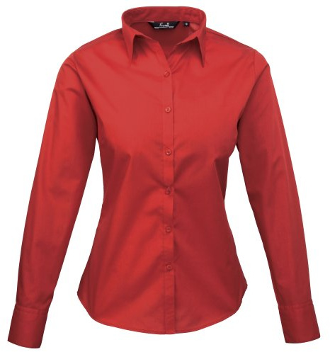 Premier Fitness Women's Poplin Long Sleeve Blouse Regular Fit Long Sleeve Blouse, Red (Red), 6(Manufacturer Size:6)