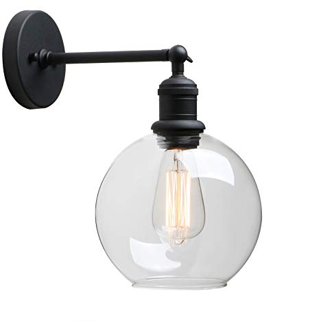 Yosoan rundkugel-Klar Glas Wandleuchten Vintage Industrie Loft-Wandlampen Antik Deko Design Wandbeleuchtung Badezimmerleuchte, Badezimmerlampe, Innenleuchte,spritzwassergeschützt (Schwarz Farbe)