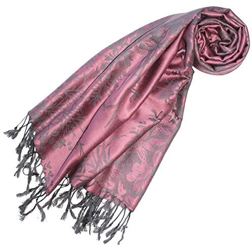 Lorenzo Cana Schal fuer Damen Designer Pashmina hochwertig floral gewebtes Blumen Muster Damast Webart 70 cm x 180 cm Modal Schaltuch Schal Tuch rosa grau 93237