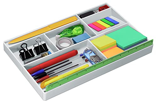 Acrimet Schubladen-Organizer mit 8 Fächern – Vielzweckbox für Bürobedarf, Make-up und Zubehör – Passend für Schubladen oder Tischoberflächen, 32,4 x 20,3 x 2,7 cm (Kunststoff) (Weiß)