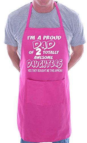 Print4U Proud Dad Of 2 Awesome Daughter BBQ Cooking Funny Novelty Apron Pink