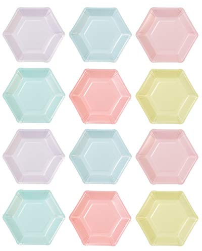 12 pastelfarbene, sechseckige Pappteller von Talking Tables. Einweg Pappteller ideal für Hochzeiten oder Hochzeitstag-Feier, Babyfeiern, Geburtstage, oder sonstige Feiern. 18cm.