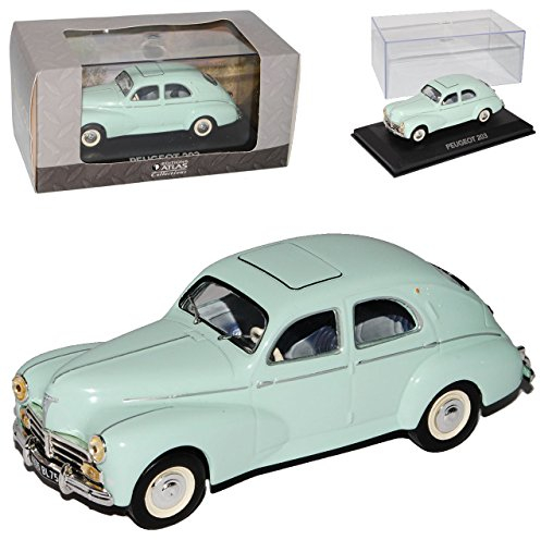 Atlas Peugeot 203 Limousine Hell Grün mit Sockel und Vitrine 1/43 Modell Auto