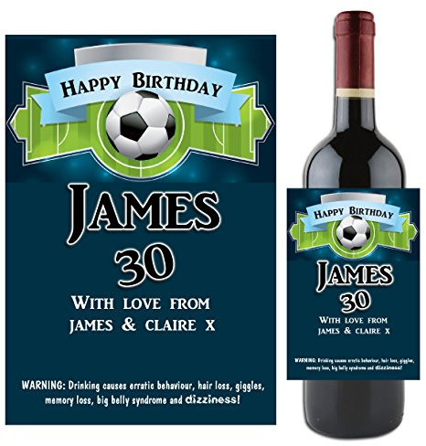 Personalised Football Soccer Wine Bottle Label ~ 18th 21st 30th 40th 50th 60th 70th 80th Birthday Gift Idea N53