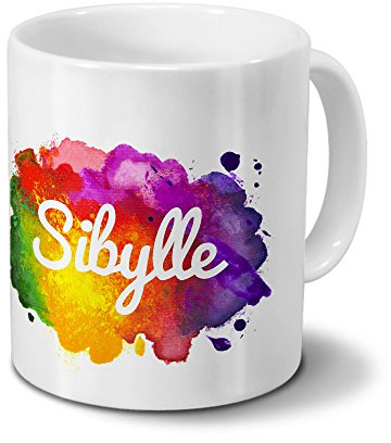 digital print Tasse mit Namen Sibylle - Motiv Color Paint - Namenstasse, Kaffeebecher, Mug, Becher, Kaffeetasse - Farbe Weiß