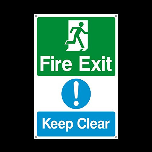 Fire Exit Keep Clear Plastic Sign with 4 Pre-Drilled Holes - Fire/Emergency/Exit/Alarm/Push/Extinguisher (MISC13)