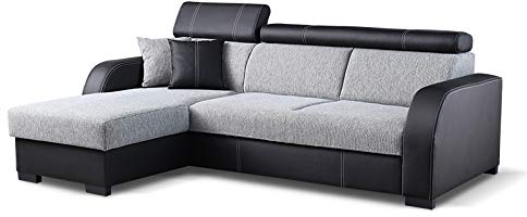 Couch mit Schlaffunktion Eckcouch Ecksofa Polstergarnitur Wohnlandschaft - COBBY (Ecksofa Links, Schwarz)