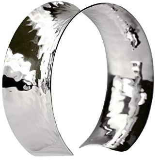 SILBERMOOS Klassischer Damen Armreif Armspange offen massiv glänzend gehämmert handgeschmiedet 925 Sterling Silber