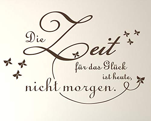 timalo® Wandtattoo fürs Wohnzimmer Spruch 'Die Zeit für das Glück ist heute, nicht morgen' | 75010-schwarz-58x38