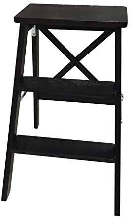 LHNLY-Stepladder Marchepied Escabeau Pliant en Bois Noir 3 étapes Tabouret léger et Pliable pour la décoration de la bibliothèque de Cuisine Mezzanine - Capacité de 150 kg