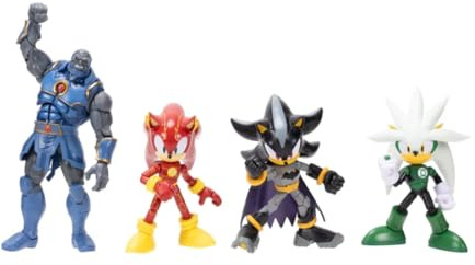 DC x Sonic Power vs Speed ​​Actionfiguren-Multipack, Jakks Pacific, 18cm große Darkseid Classic Actionfigur, 13cm große Shadow-Figur mit leuchtendem Batman-Logo und eine Sammlerverpackung.