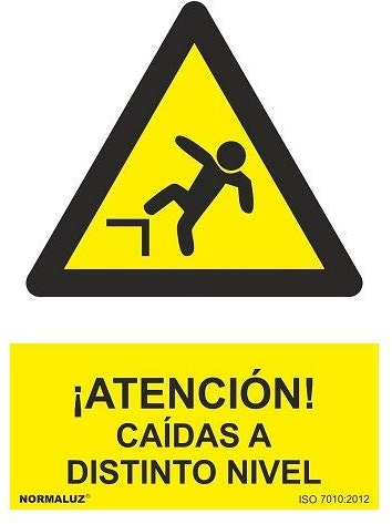 Señal ¡Atención! caídas a Distinto Nivel | Cartel informativo Cuidado con caídas | Señal Caídas a Distinto Nivel | PVC | Certificado ISO 7010:2012 | 0,7 mm Grosor | 30 cm Alto x 21 cm Ancho